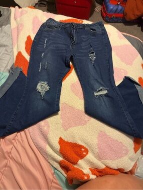 Distressed Dark Blue Women’s flared Jeans